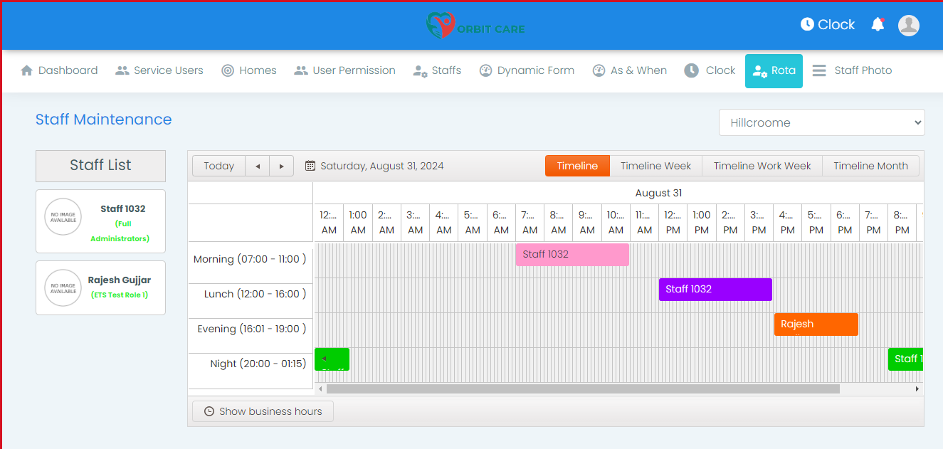 rota staff maintainance with home